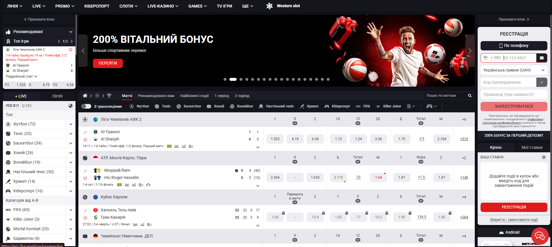 Головна сторінка Bet2Fun